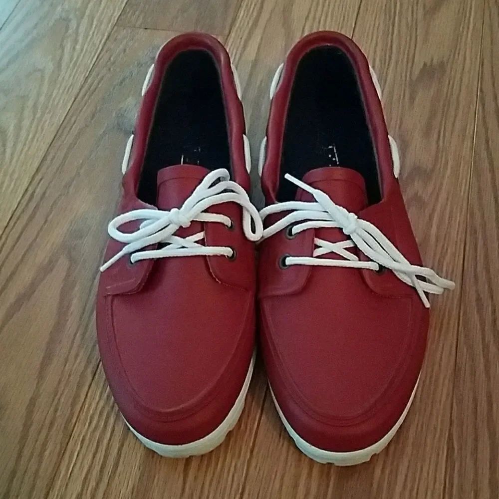 Land's End Red rubber garden boat shoes Sz.8 EUC